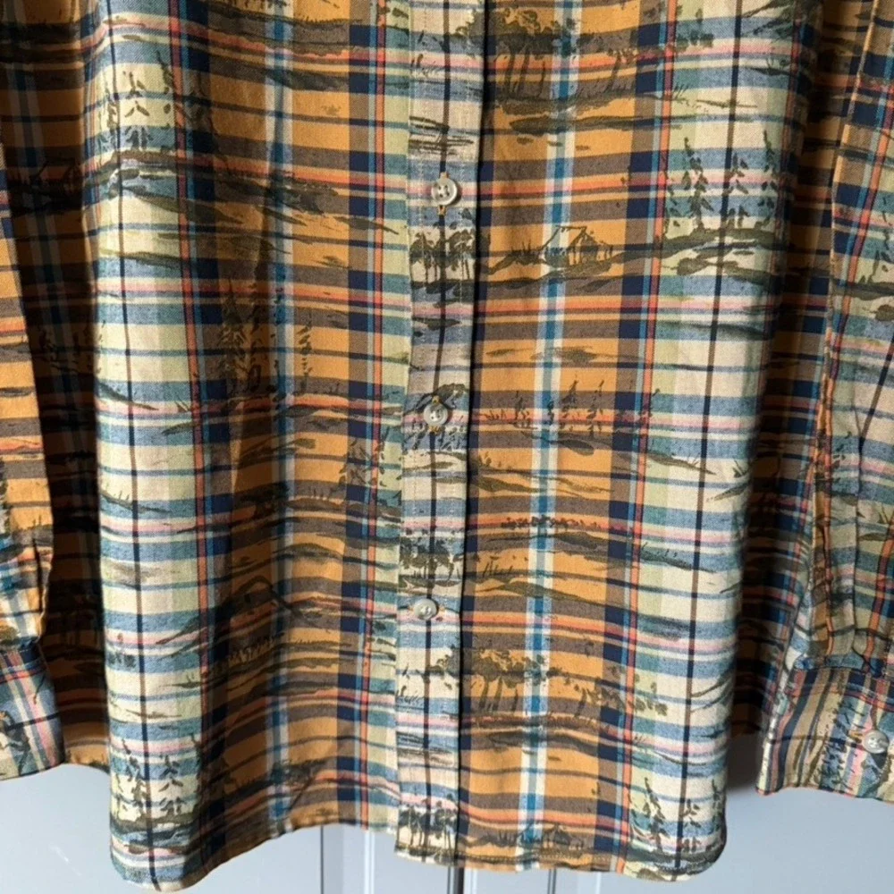 St. John's Bay Mountain Plaid Performance Button Down Shirt, Orange‎ Brown, XXL